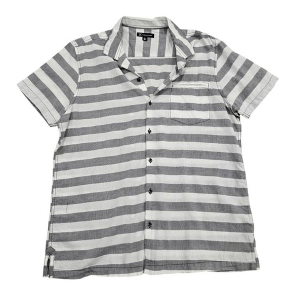 INC International Concepts Shirt Men XL Gray White Stripe Short Sleeve Button-Up